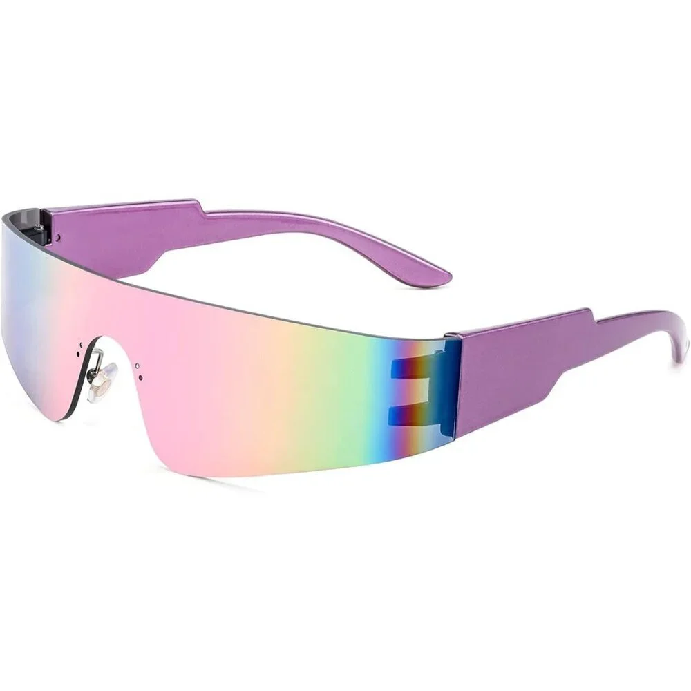 Futuristic Rimless Sunglasses Pink Mirrored UV400 Miorred Shades Women Men